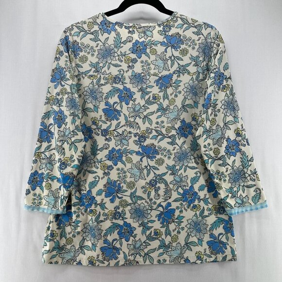 Lands' End Top Womens Sz M/L 10-12 Floral 3/4 Sleeve Stretch Nylon Blend Blue - Picture 2 of 11